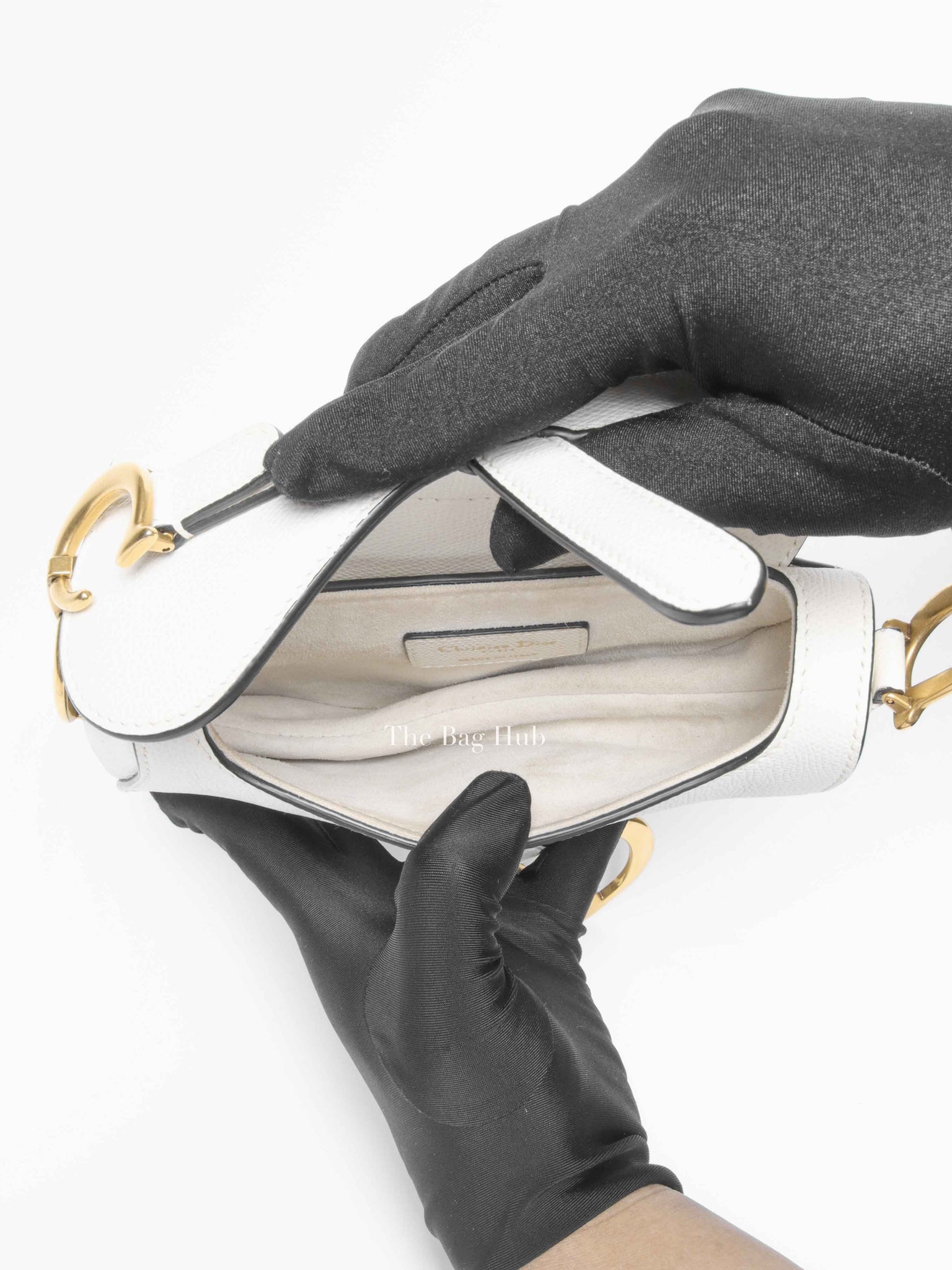 Dior White Grained Calfskin Mini Saddle Bag