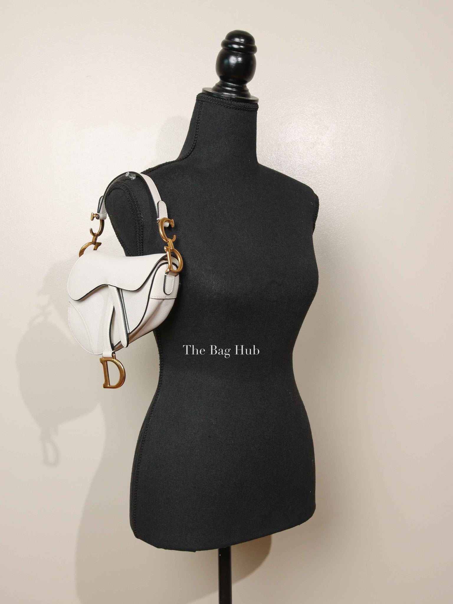 Dior White Grained Calfskin Mini Saddle Bag