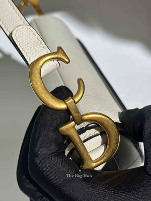 Dior White Grained Calfskin Mini Saddle Bag