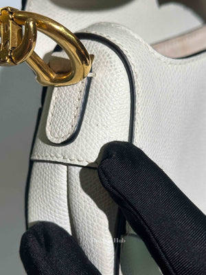 Dior White Grained Calfskin Mini Saddle Bag