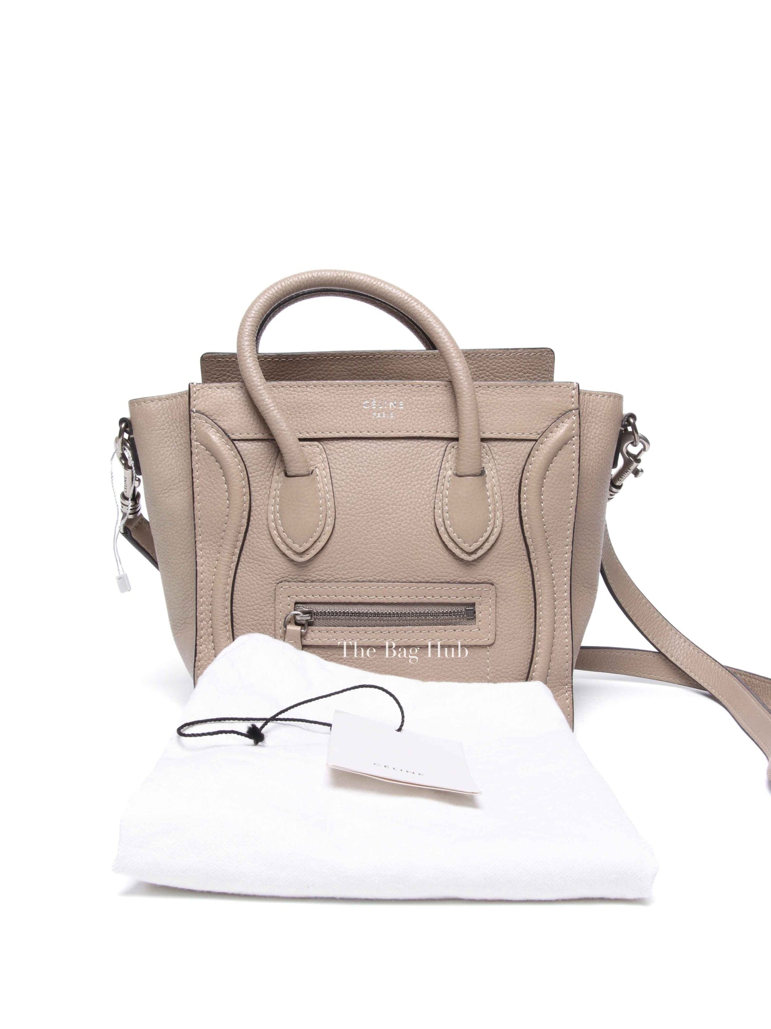 Celine Beige Drummed Calfskin Nano Luggage Bag
