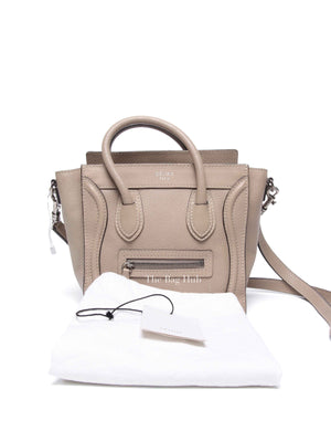 Celine Beige Drummed Calfskin Nano Luggage Bag