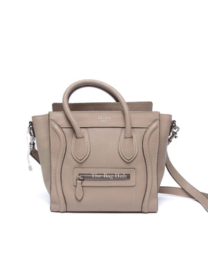 Celine Beige Drummed Calfskin Nano Luggage Bag