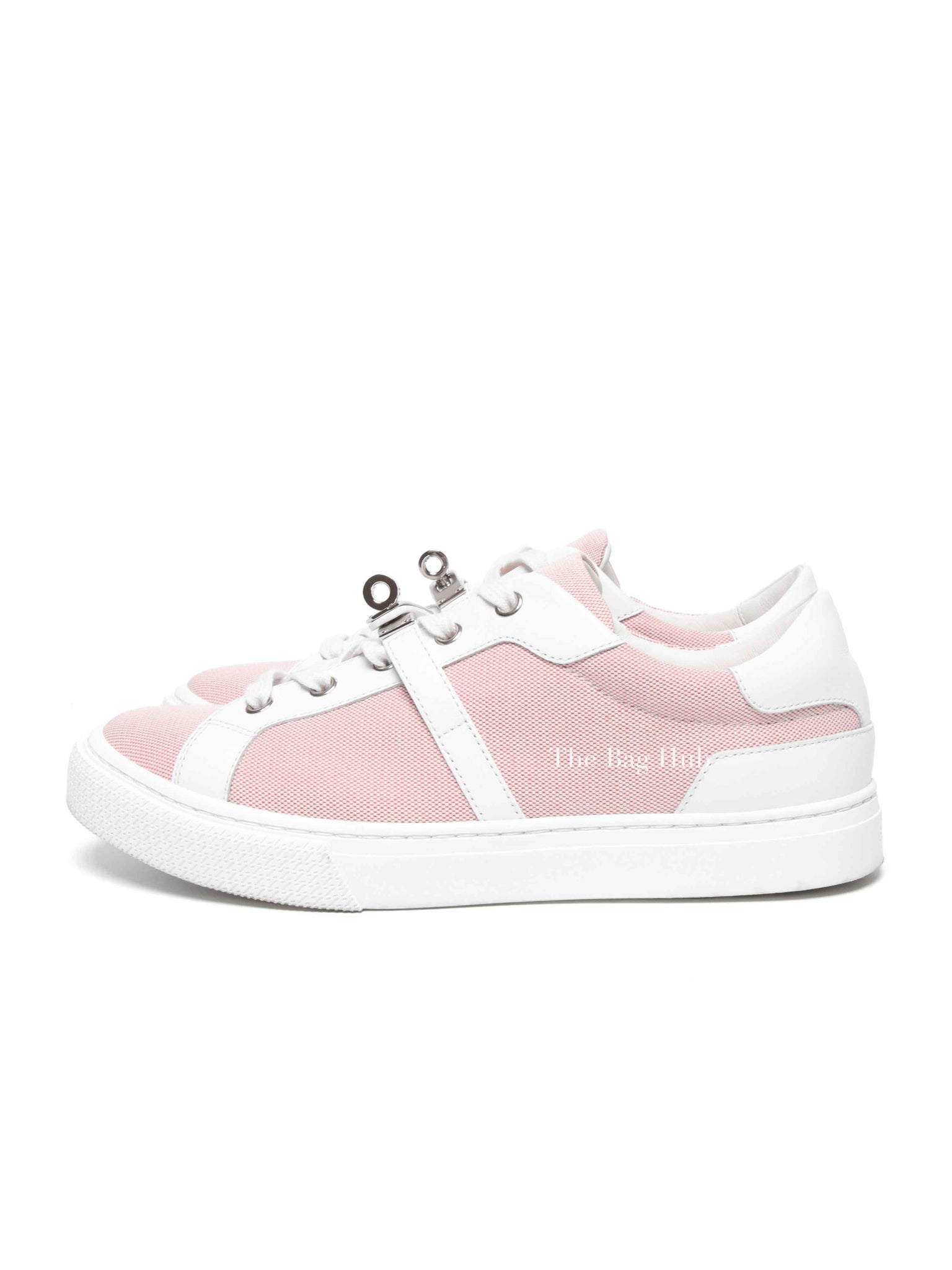 Hermes Framboise/Blanc Canvas Day Sneakers Size 38.5 PHW