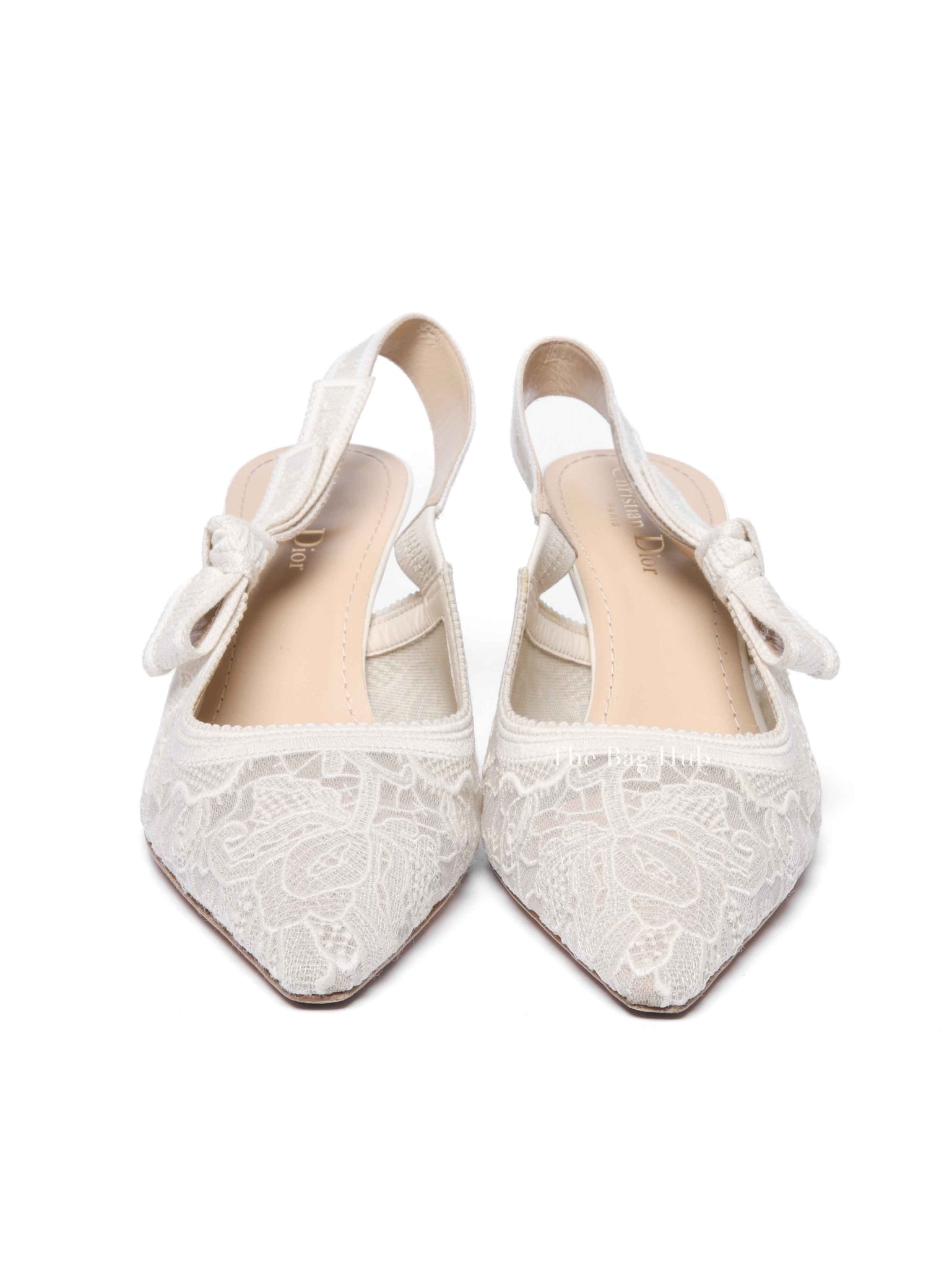 Dior Ivory Mesh Embroidered J'Adior Slingback Pumps Size 40