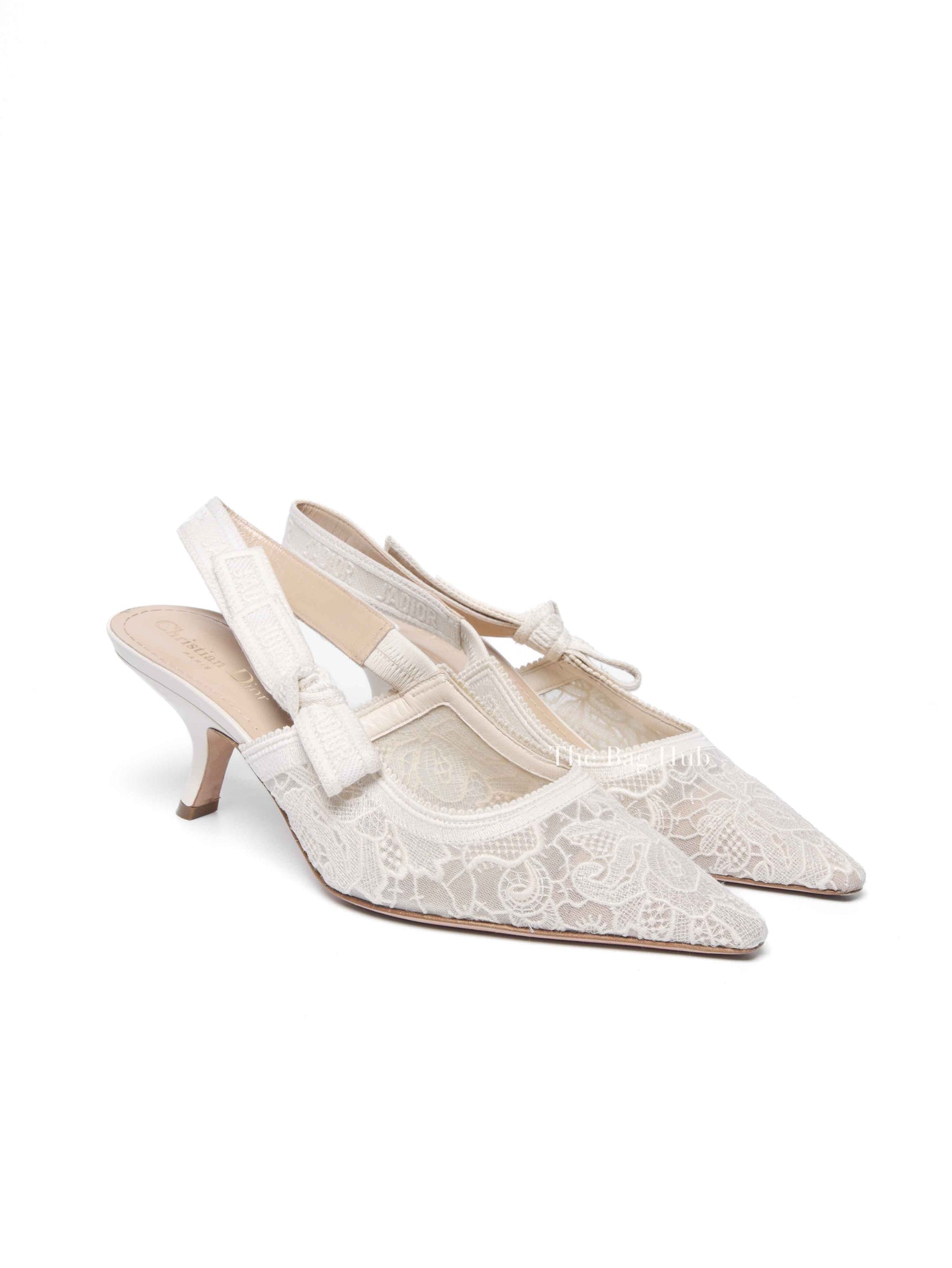Dior Ivory Mesh Embroidered J'Adior Slingback Pumps Size 40
