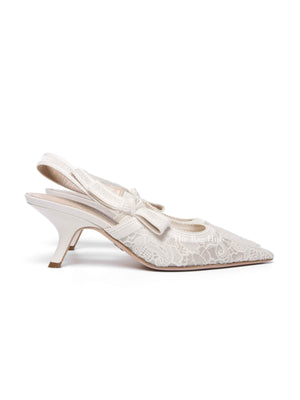 Dior Ivory Mesh Embroidered J'Adior Slingback Pumps Size 40