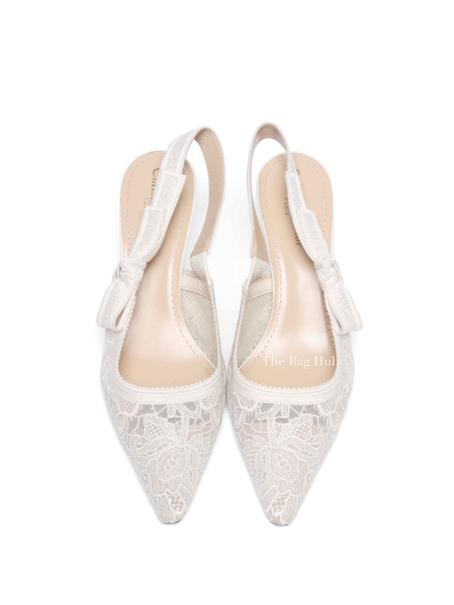 Dior Ivory Mesh Embroidered J'Adior Slingback Pumps Size 40
