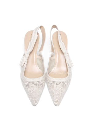 Dior Ivory Mesh Embroidered J'Adior Slingback Pumps Size 40