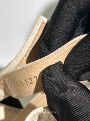Dior Ivory Mesh Embroidered J'Adior Slingback Pumps Size 40