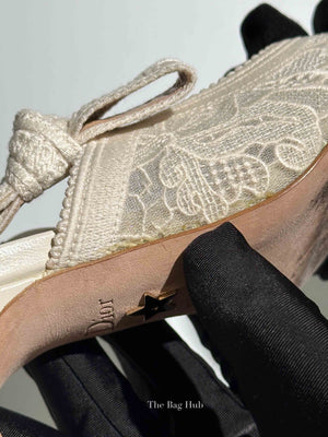 Dior Ivory Mesh Embroidered J'Adior Slingback Pumps Size 40