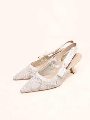 Dior Ivory Mesh Embroidered J'Adior Slingback Pumps Size 40