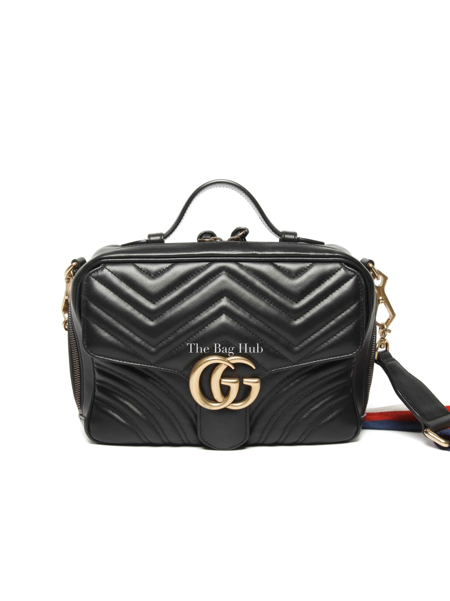 Gucci Black Leather GG Marmont Top Handle Sling Bag