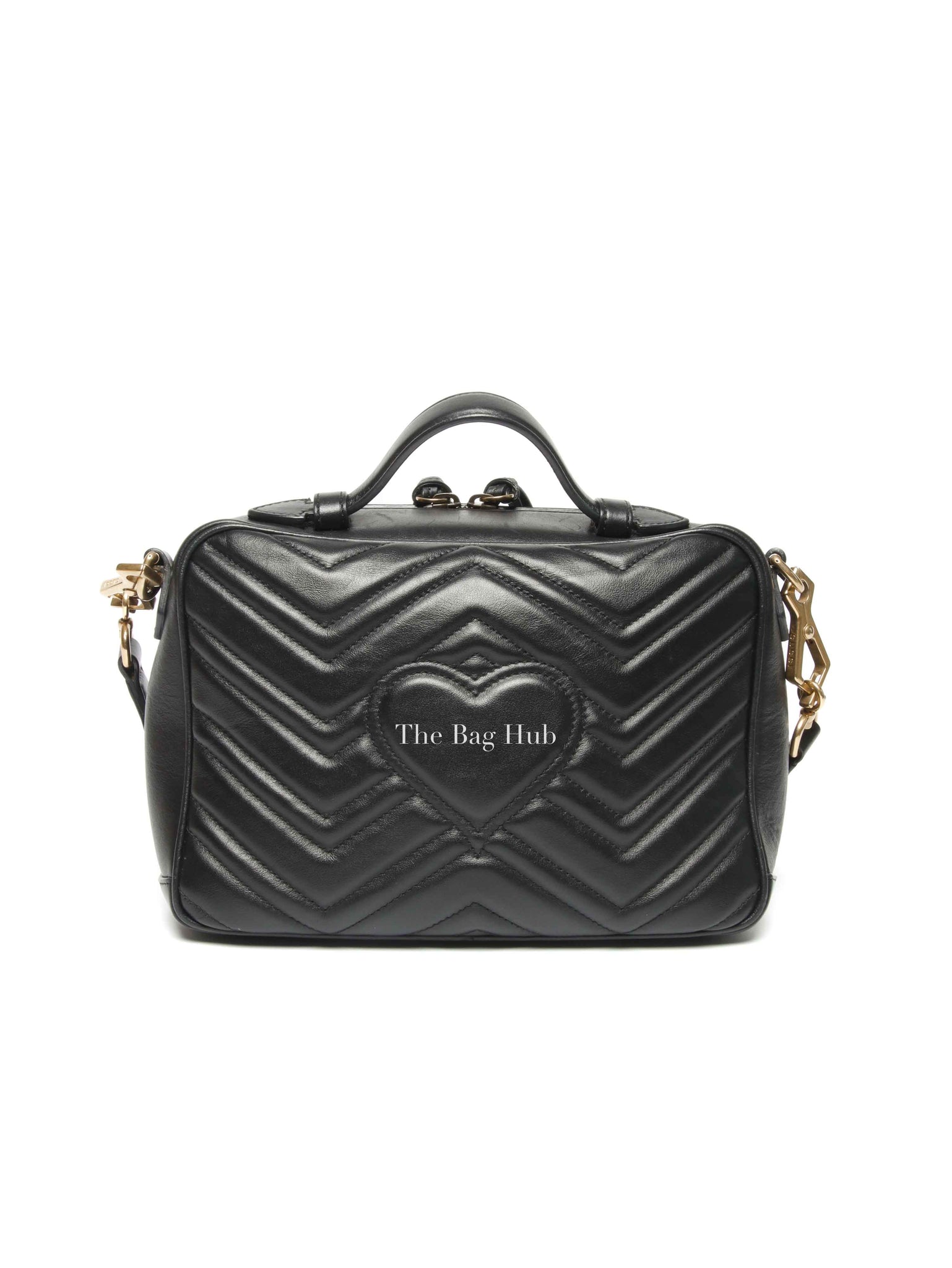 Gucci Black Leather GG Marmont Top Handle Sling Bag