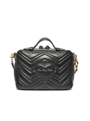 Gucci Black Leather GG Marmont Top Handle Sling Bag