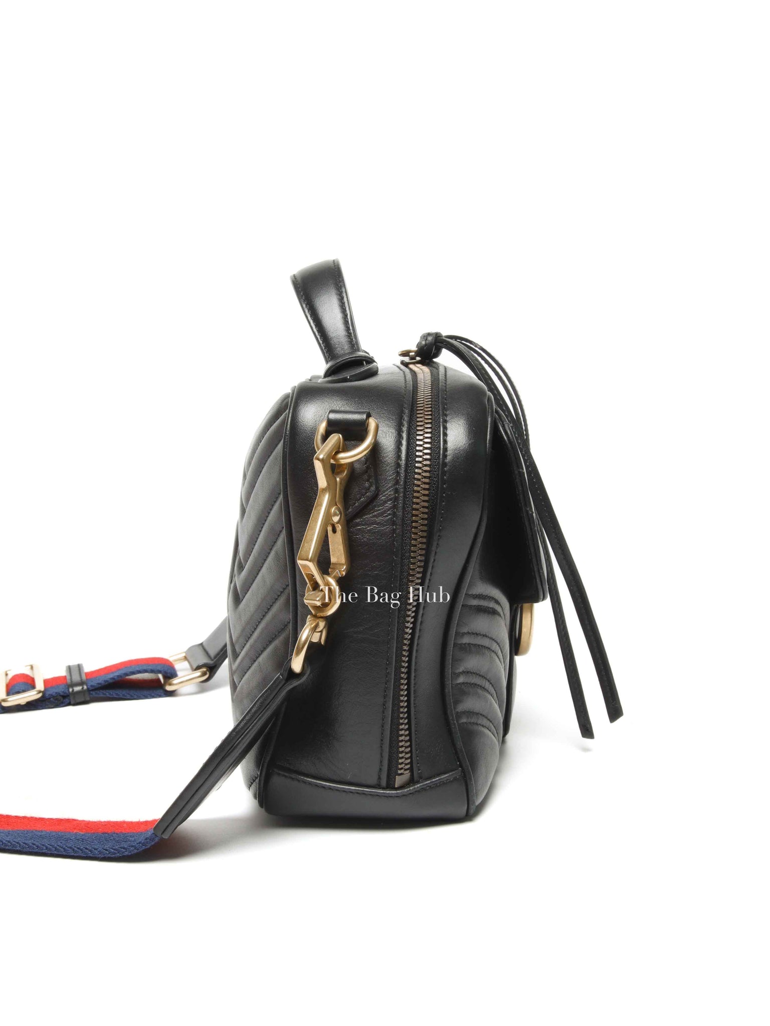 Gucci Black Leather GG Marmont Top Handle Sling Bag