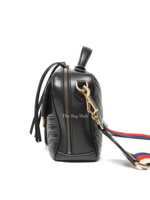 Gucci Black Leather GG Marmont Top Handle Sling Bag