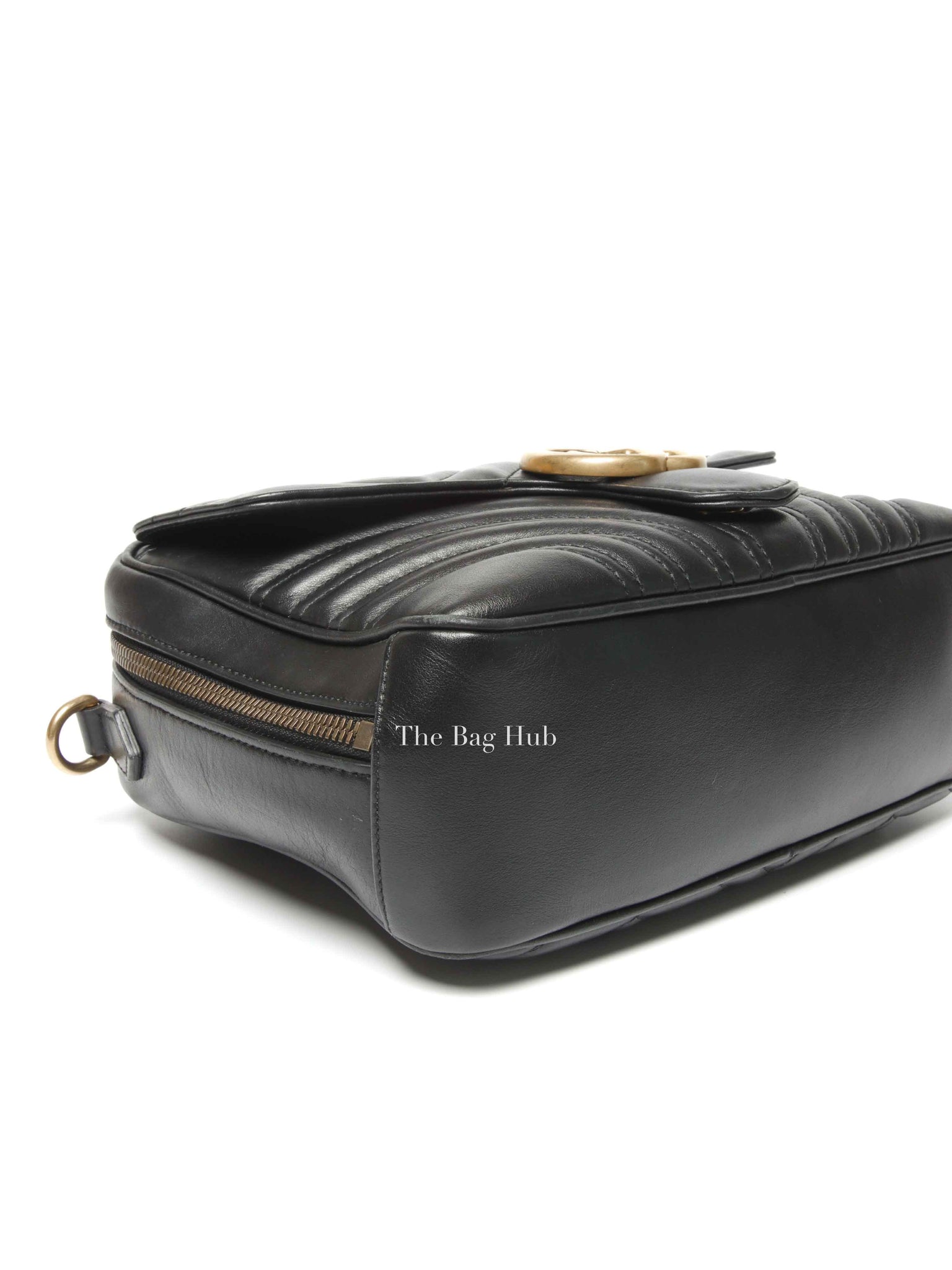 Gucci Black Leather GG Marmont Top Handle Sling Bag