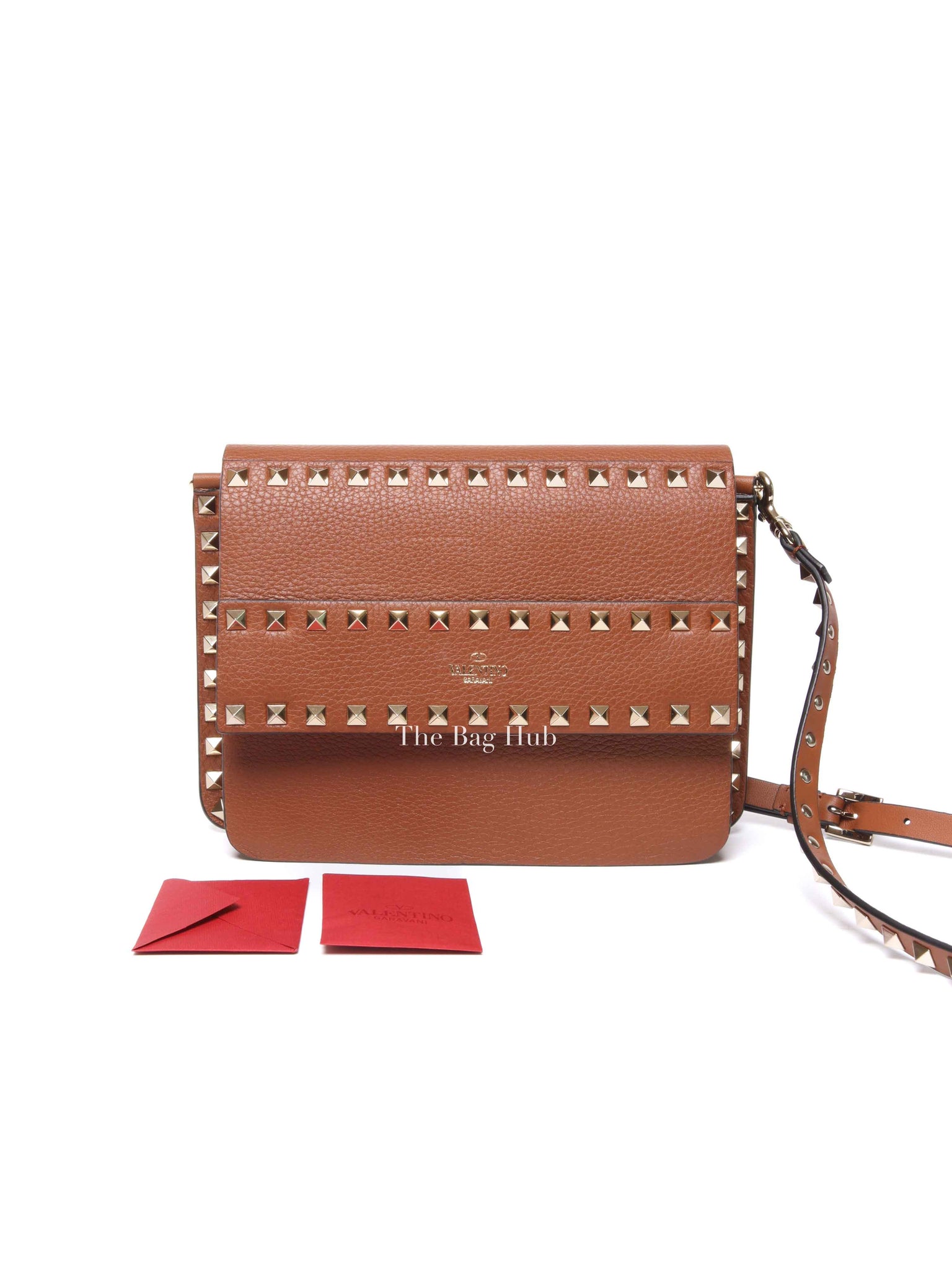 Valentino Garavani Brown Pebbled Calfskin Rockstud Small Crossbody Bag
