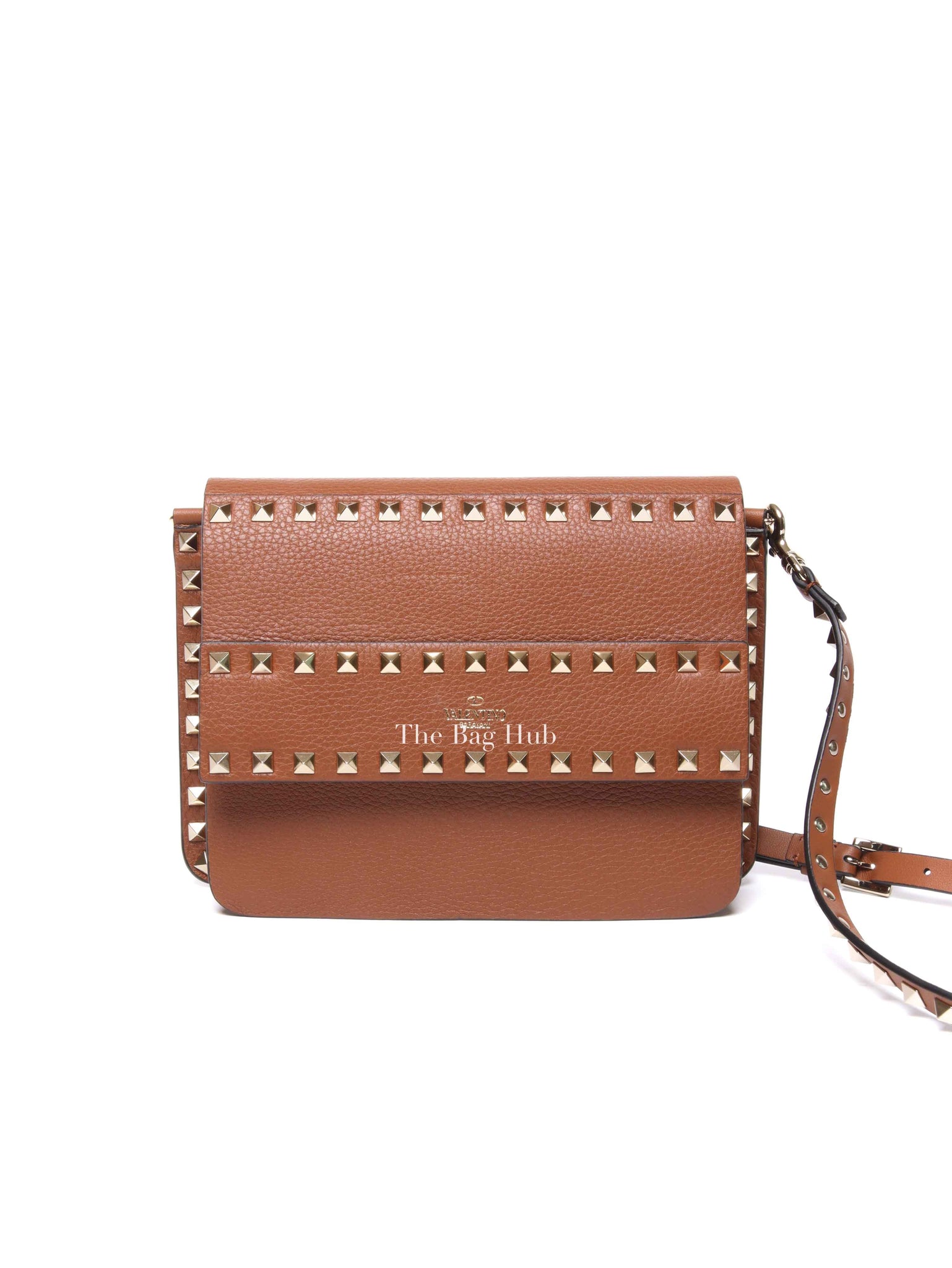 Valentino Garavani Brown Pebbled Calfskin Rockstud Small Crossbody Bag