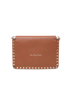 Valentino Garavani Brown Pebbled Calfskin Rockstud Small Crossbody Bag