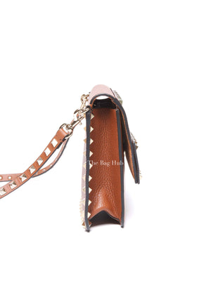 Valentino Garavani Brown Pebbled Calfskin Rockstud Small Crossbody Bag