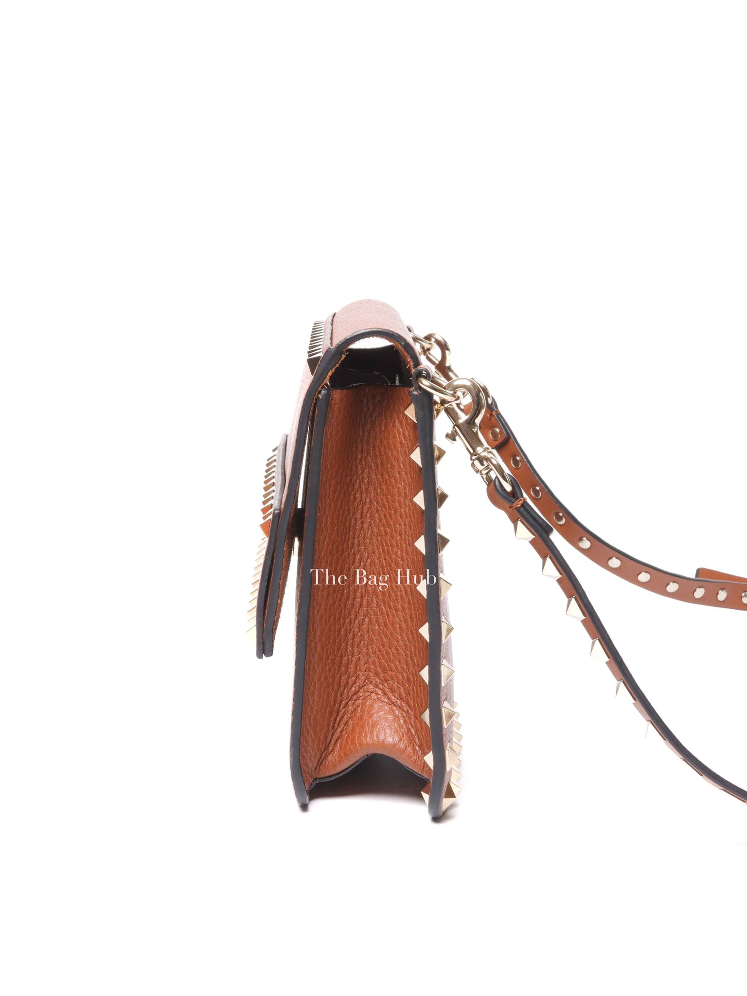 Valentino Garavani Brown Pebbled Calfskin Rockstud Small Crossbody Bag