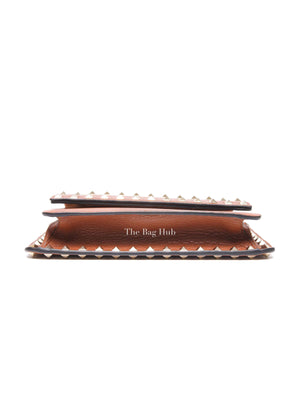 Valentino Garavani Brown Pebbled Calfskin Rockstud Small Crossbody Bag