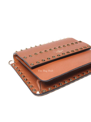 Valentino Garavani Brown Pebbled Calfskin Rockstud Small Crossbody Bag
