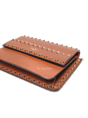 Valentino Garavani Brown Pebbled Calfskin Rockstud Small Crossbody Bag