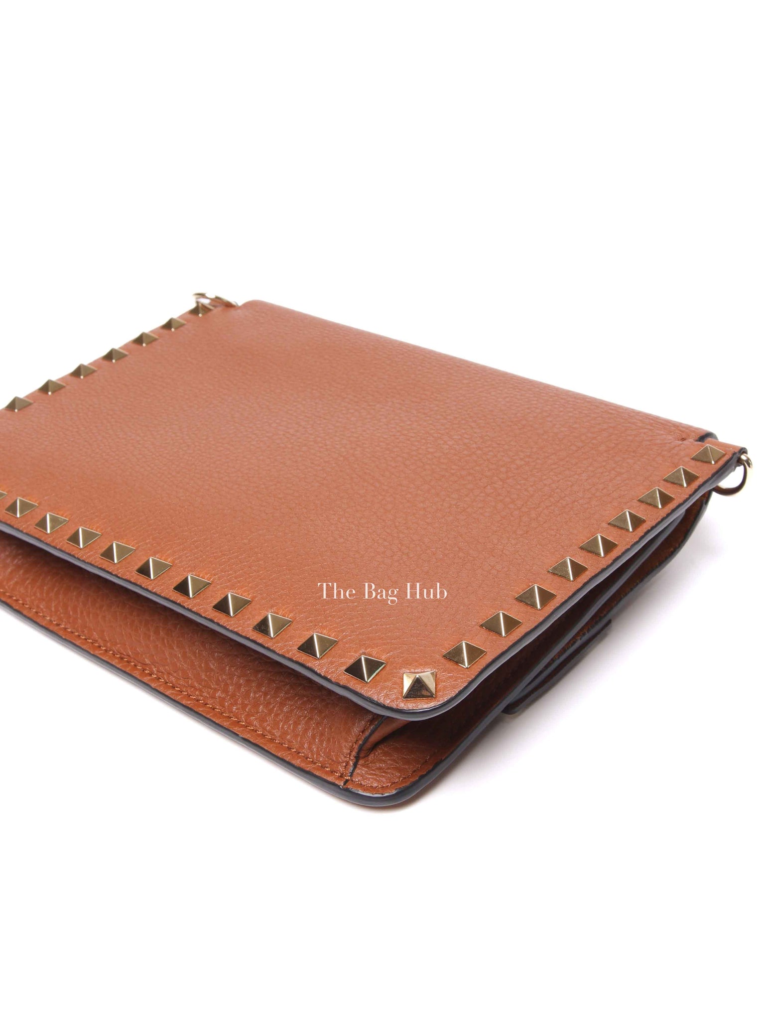 Valentino Garavani Brown Pebbled Calfskin Rockstud Small Crossbody Bag