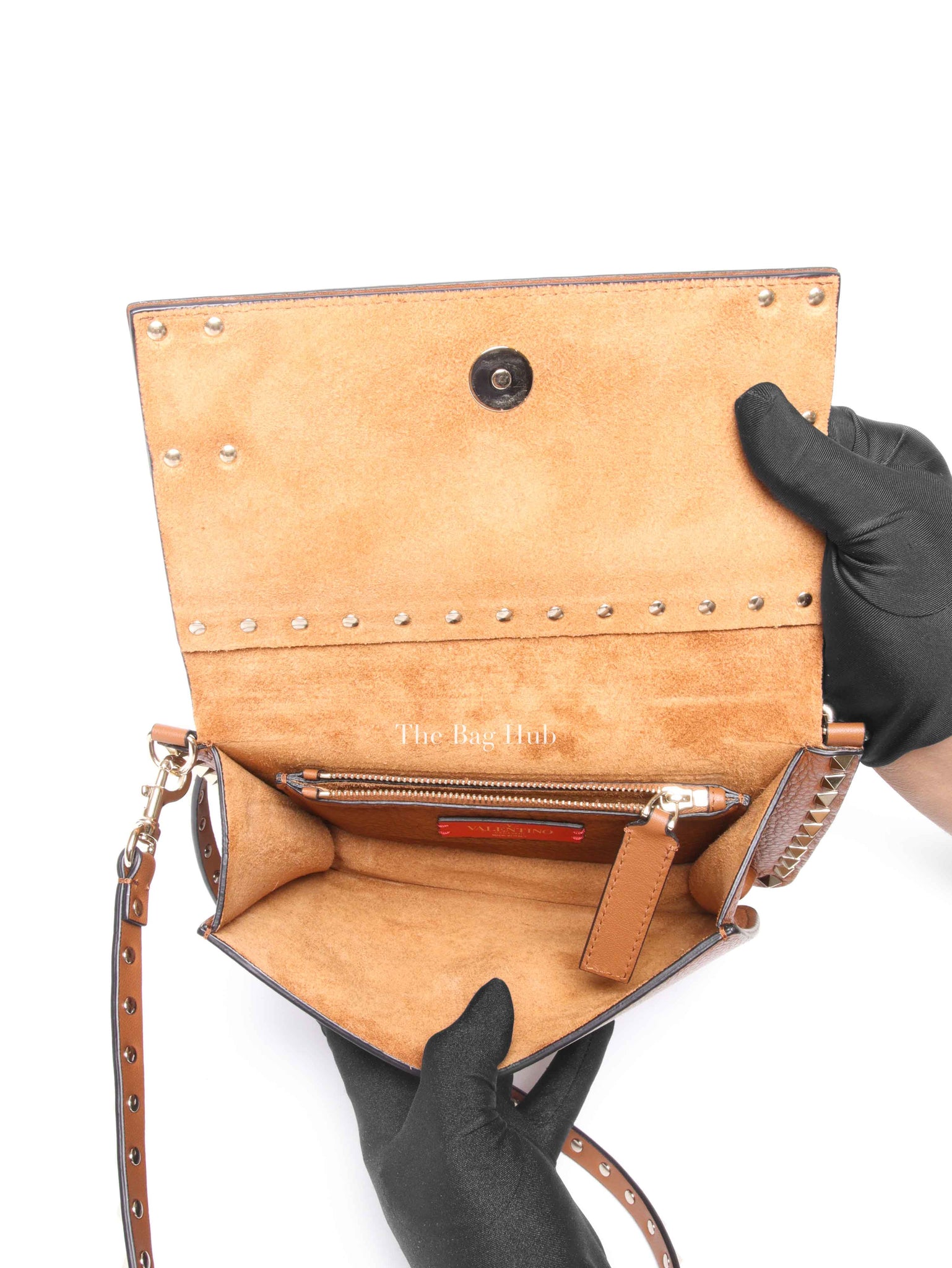 Valentino Garavani Brown Pebbled Calfskin Rockstud Small Crossbody Bag