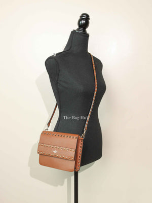 Valentino Garavani Brown Pebbled Calfskin Rockstud Small Crossbody Bag