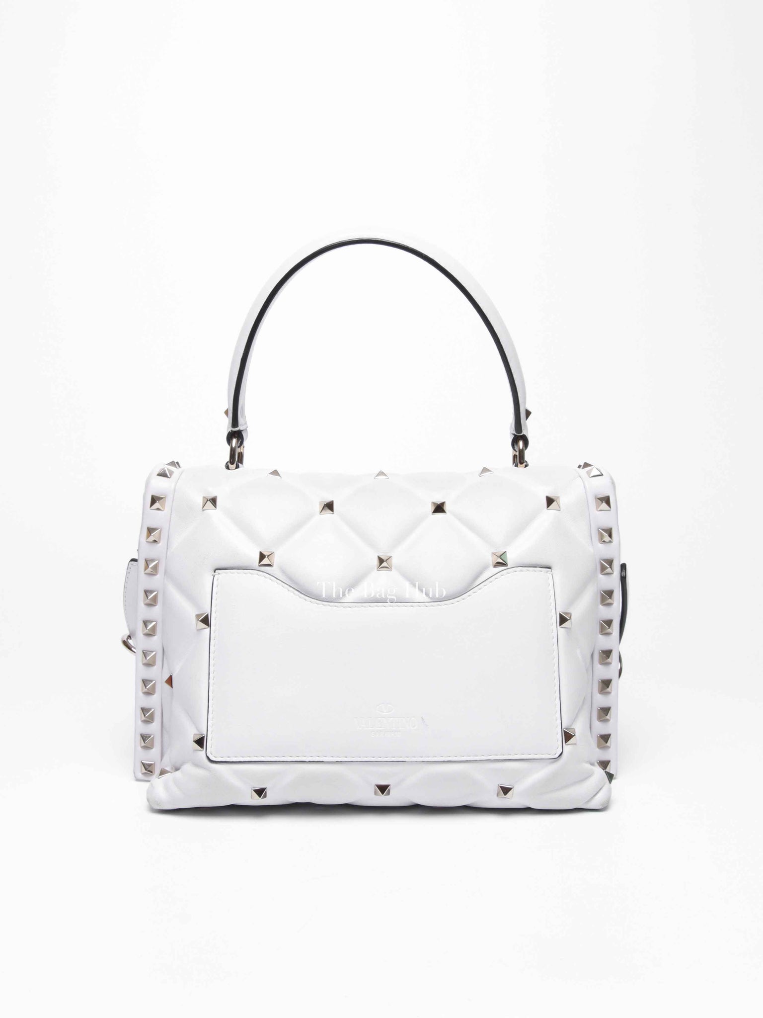 Valentino White Quilted Leather VLTN Candystud Top Handle Bag