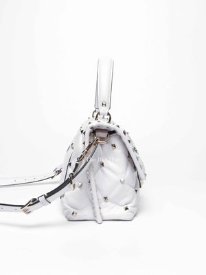 Valentino White Quilted Leather VLTN Candystud Top Handle Bag