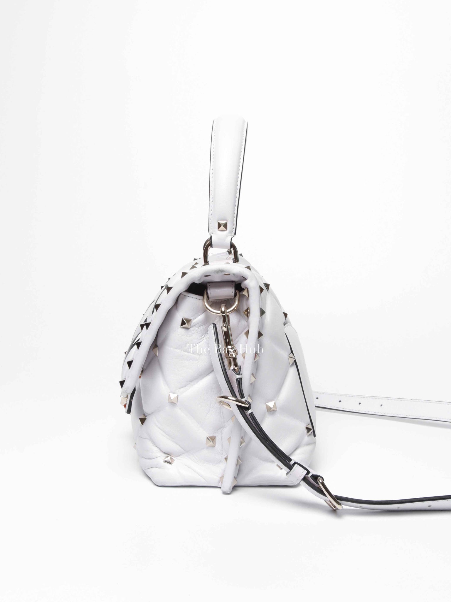 Valentino White Quilted Leather VLTN Candystud Top Handle Bag