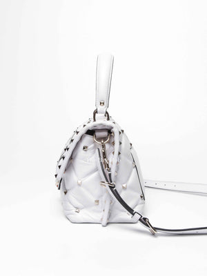 Valentino White Quilted Leather VLTN Candystud Top Handle Bag
