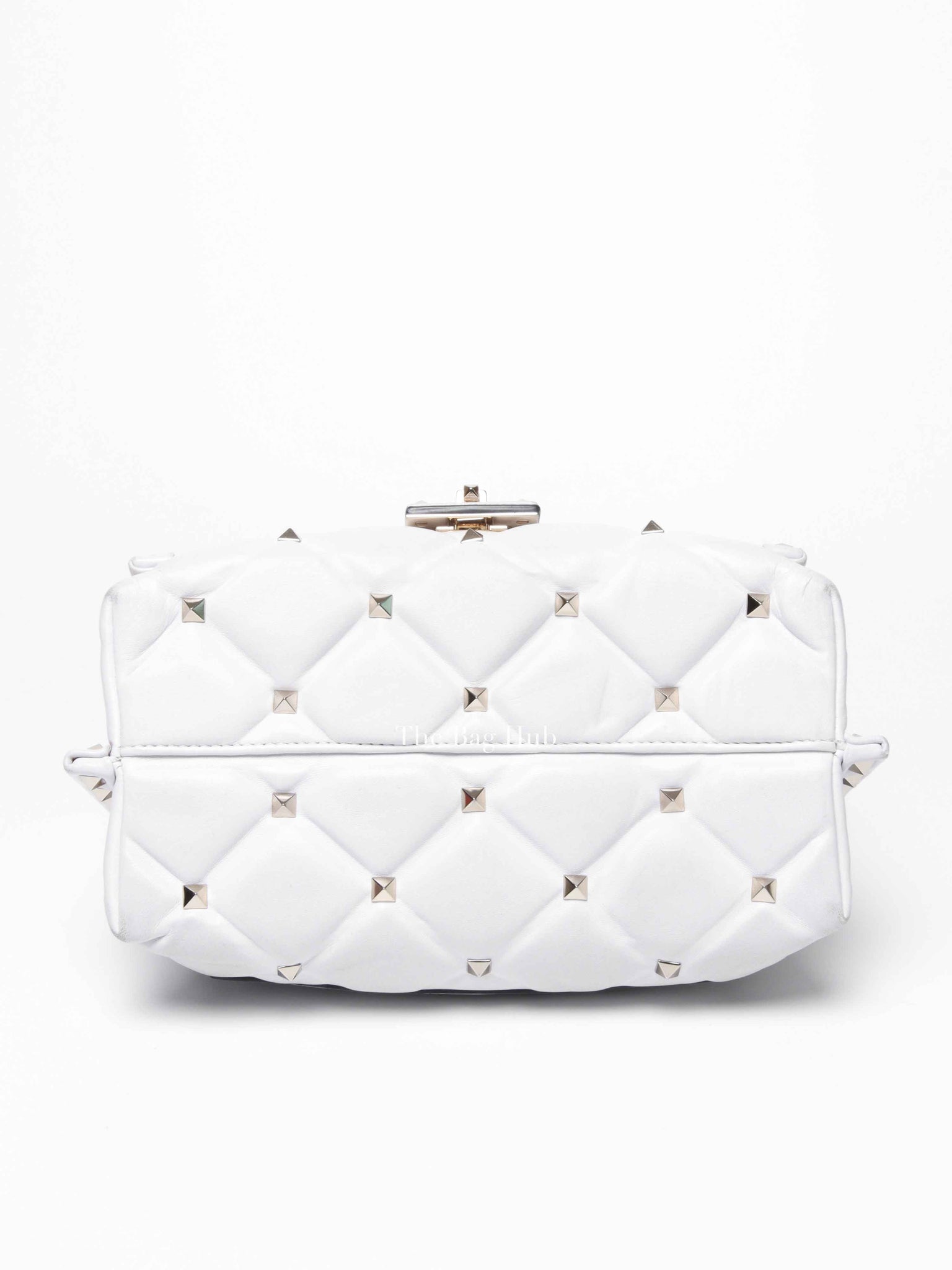 Valentino White Quilted Leather VLTN Candystud Top Handle Bag