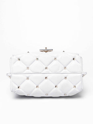 Valentino White Quilted Leather VLTN Candystud Top Handle Bag
