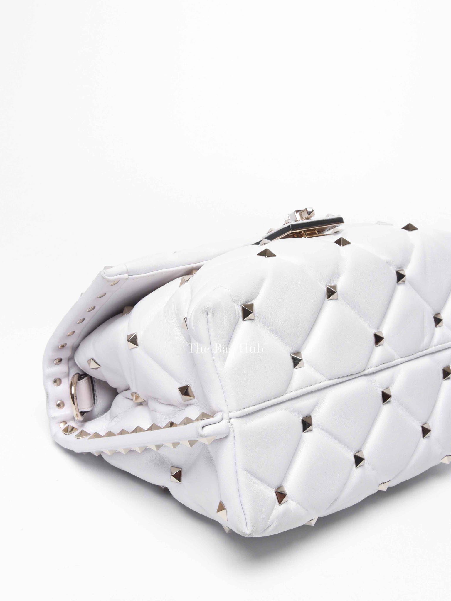 Valentino White Quilted Leather VLTN Candystud Top Handle Bag