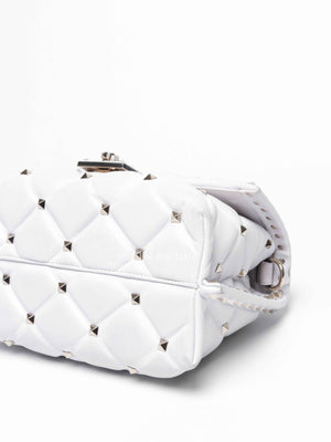 Valentino White Quilted Leather VLTN Candystud Top Handle Bag