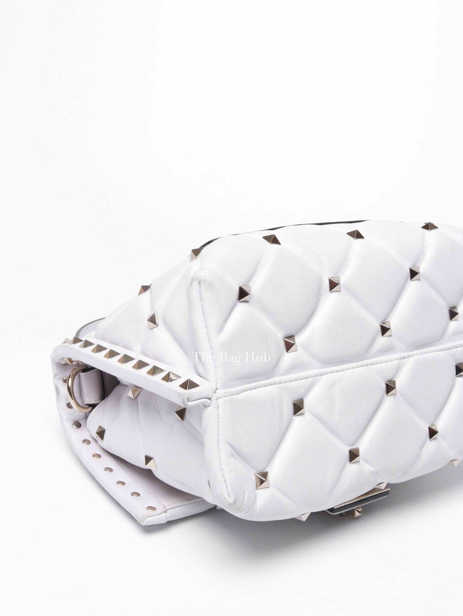 Valentino White Quilted Leather VLTN Candystud Top Handle Bag