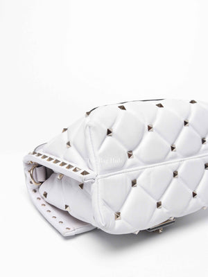 Valentino White Quilted Leather VLTN Candystud Top Handle Bag