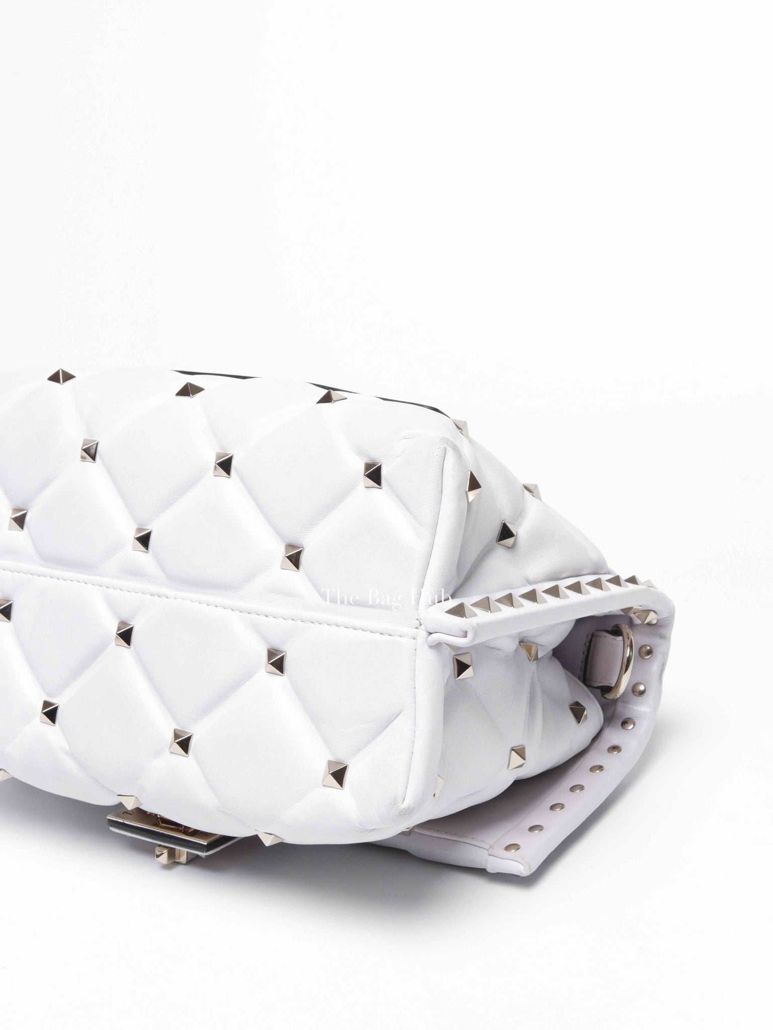 Valentino White Quilted Leather VLTN Candystud Top Handle Bag