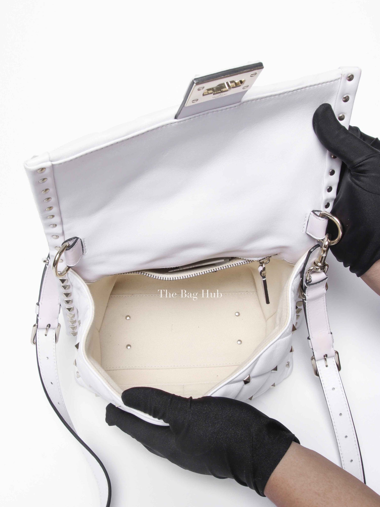 Valentino White Quilted Leather VLTN Candystud Top Handle Bag