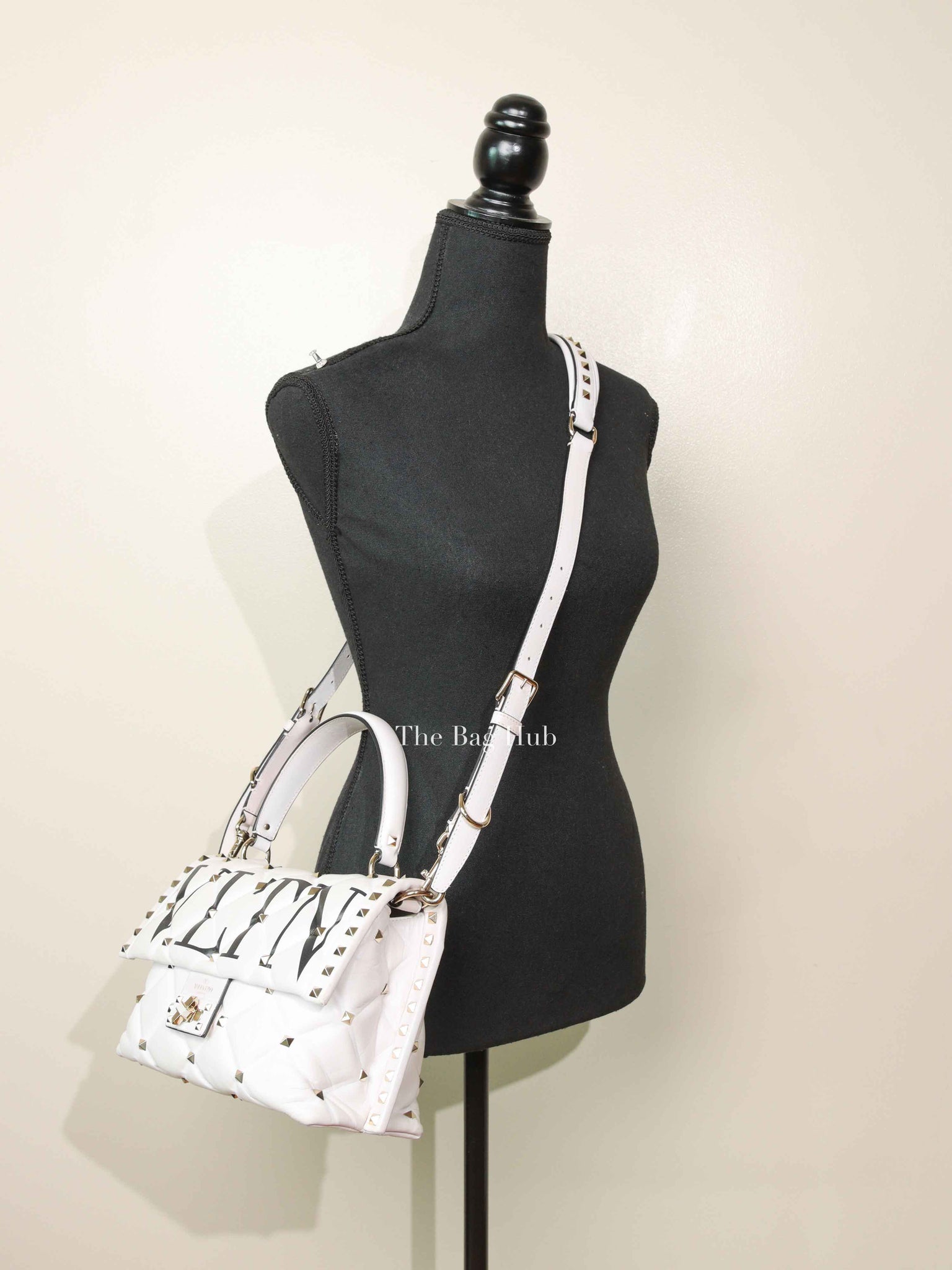 Valentino White Quilted Leather VLTN Candystud Top Handle Bag