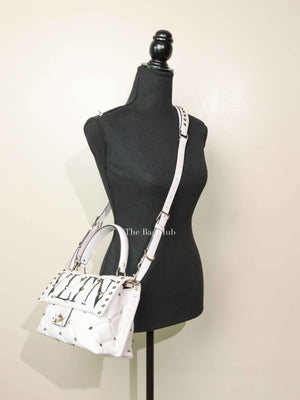 Valentino White Quilted Leather VLTN Candystud Top Handle Bag