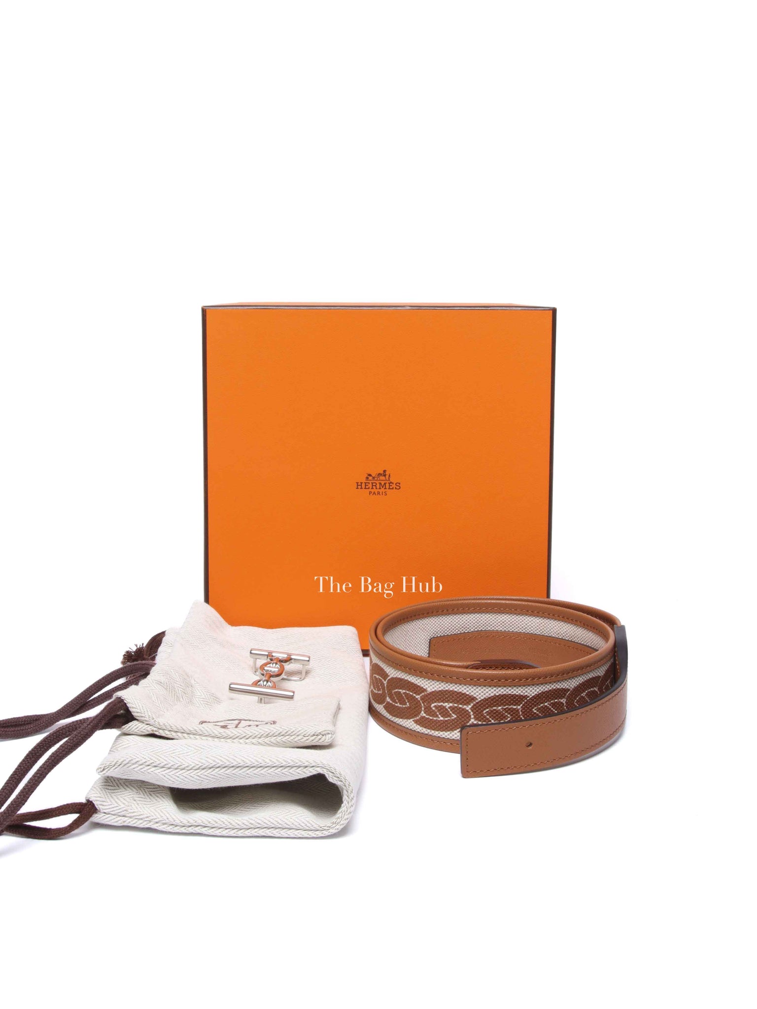 Hermes Gold Canvas/Leather Ecru Lagune Reversible Belt PHW