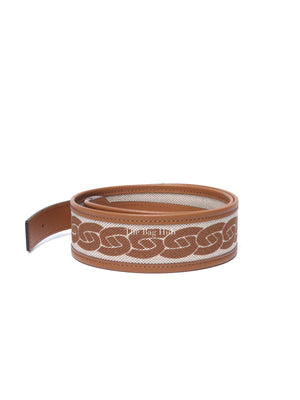 Hermes Gold Canvas/Leather Ecru Lagune Reversible Belt PHW