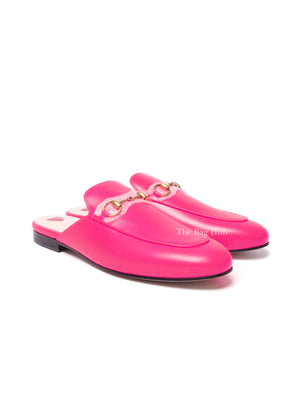 Gucci Fuxia Fluo Calfskin Womens Princetown Mules Size 37